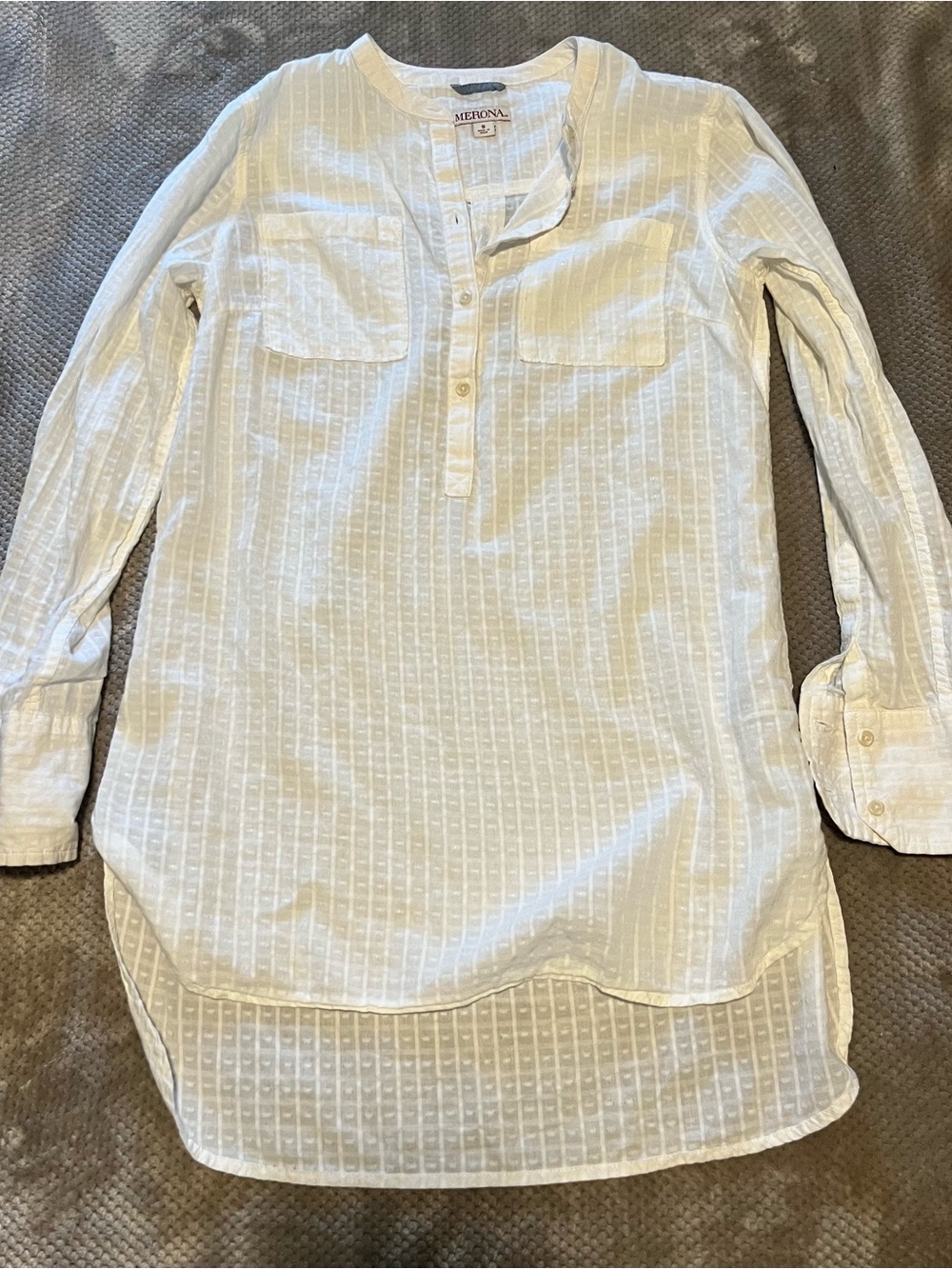 Merona White Long-Sleeve Casual Button-Front Henley Shirt
